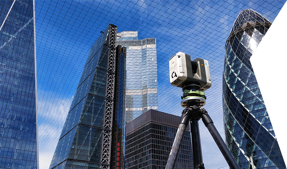 Lidar Scanner in London Clear Angle Studios Leica RTC 360 Lidar Scanner in front of the City of London Skyling